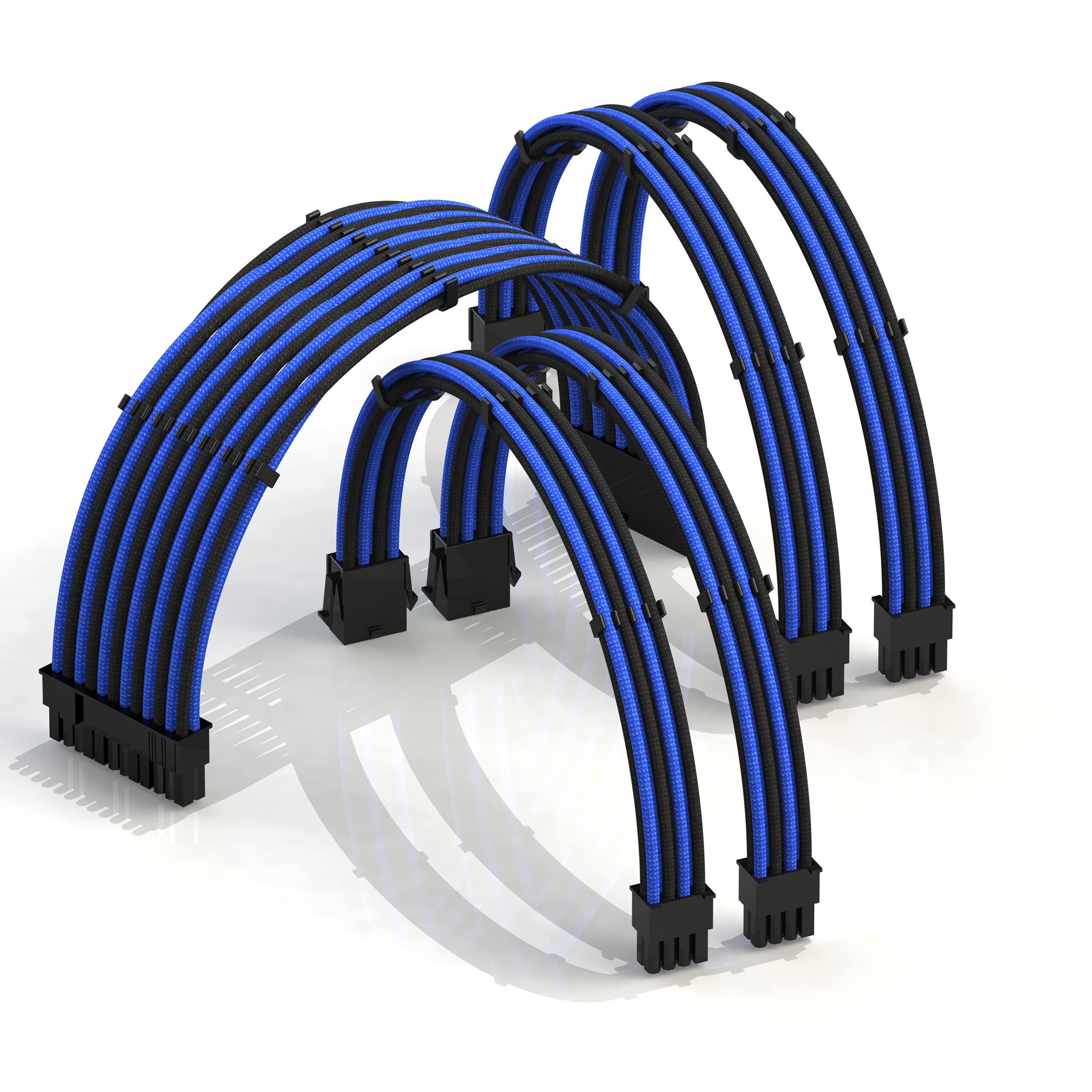 

LINKUP AVA 30cm Sleeved Custom PSU Cable Extension Set GPU Power to to Set 300mm Blue Black - 24-Pin 8-Pin 6-Pin &