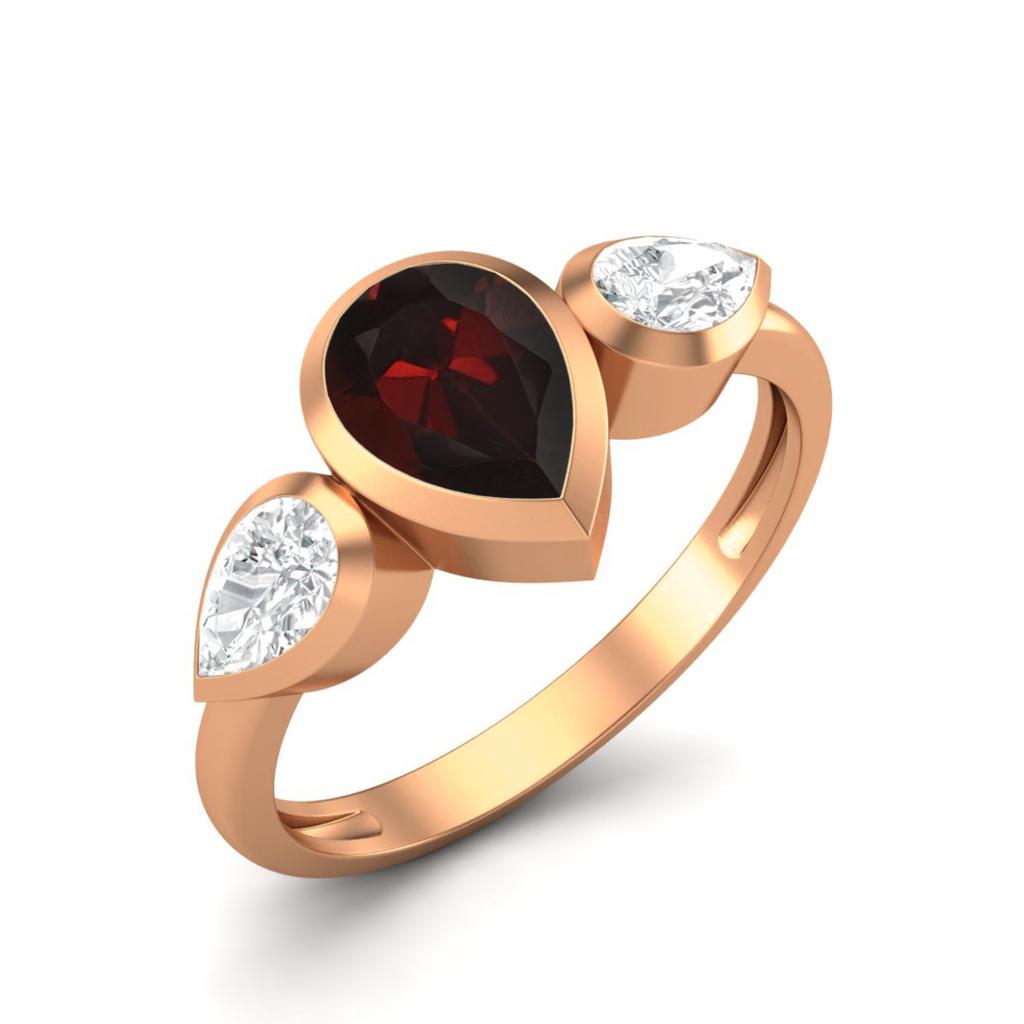 Pear Shape Garnet Gemstone Rose Gold Plated 925 Sterling Silver Ring