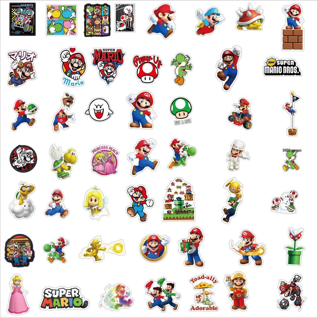 50 Super Mario Cartoon Stickers - Waterproof Decals for Suitcase, Laptop, or Guitar
