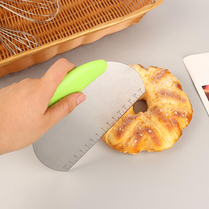 Racletă de aluat din oțel inoxidabil cu cântar de măsurare, pâine, pizza, tăietor de aluat, răcletă de aluat, cuțit de bucătărie, gadgeturi de copt