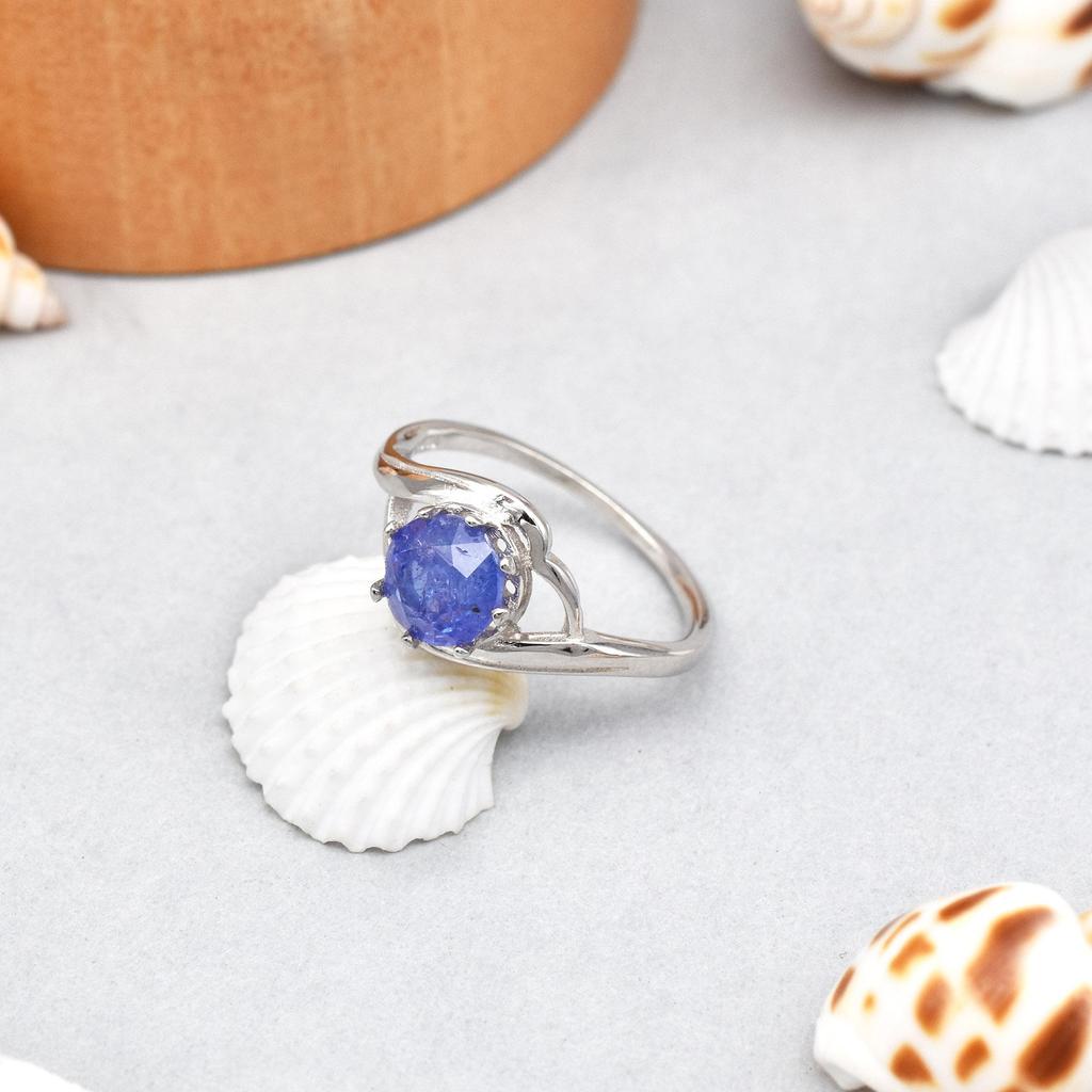 925 Sterling Silver  Natural Tanzanite Gemstone Prong Ring Size  4.75 US, Gift Ring