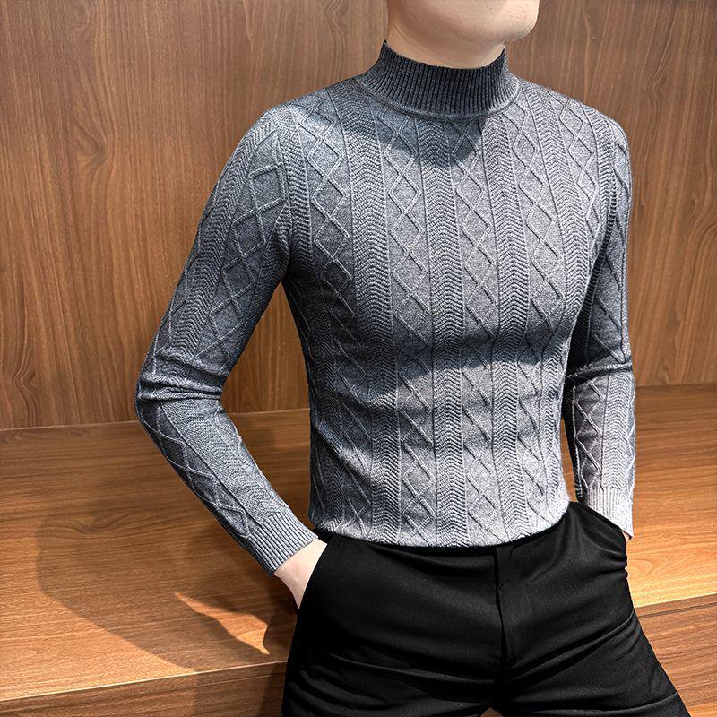 

Men s Jacquard High-Neck Sweater, Autumn/Winter 2025, Slim Fit Knit Base Layer XXL/120 for 67.5-75 kg сірий колір