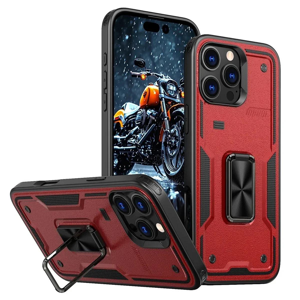 

Dual Layer Armor Shockproof Kickstand Phone Case For iPhone 16 Plus 15 14 13 12 Pro Max Metal Ring Stand Holder Magnetic Cover For iPhone XR красный