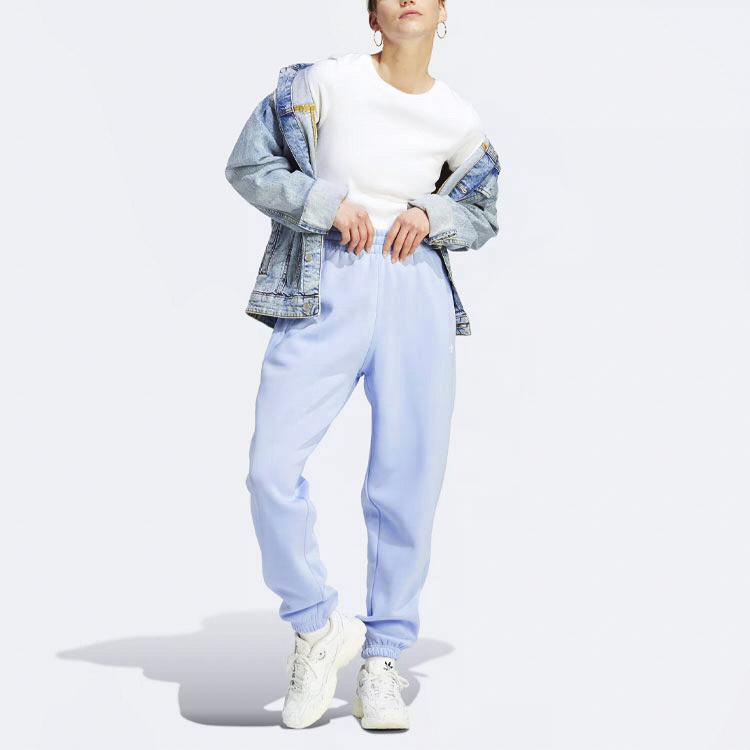 Adidas Originals Solid Color Embroidered Logo Casual Cuffed Sports Pants Women Bottoms Light-Pink Blue IK7687
