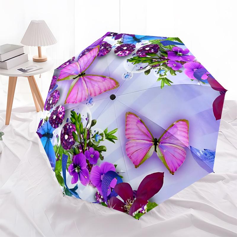 1pc Butterfly Flowers Automatic Umbrella | Portable Foldable 8-Rib Manual Open, Cute Birthday & Holiday Gift for Outdoor Yy260107117