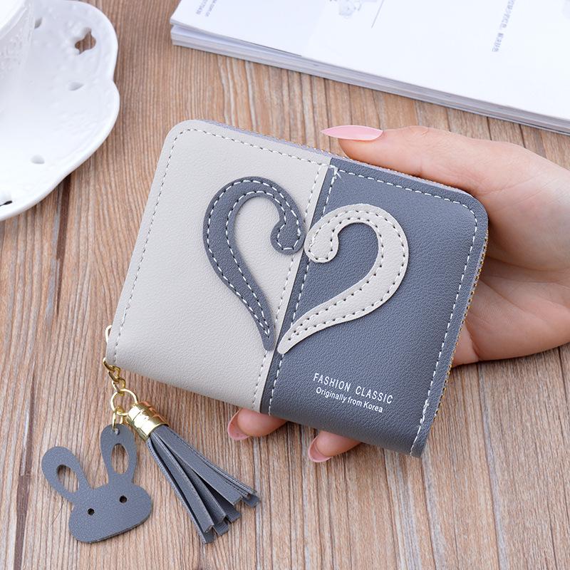 Women's Short Mini Tassel Wallet - Fashionable Korean Style, Contrast Stitching, Zipper Closure, Coin Purse, Card Holder