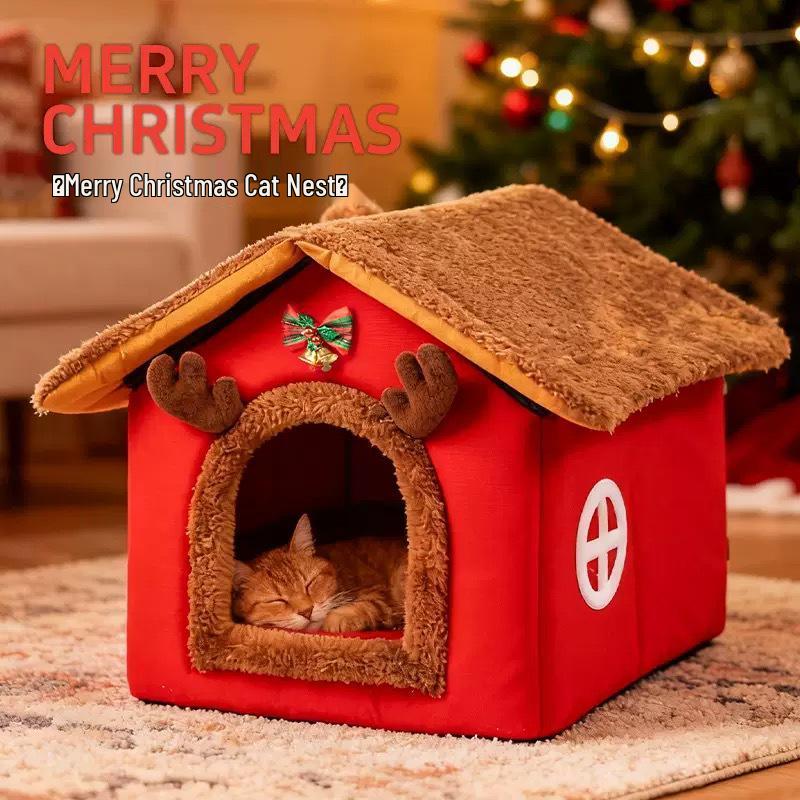Universal Washable Pet Nest: Semi-Enclosed Cat & Dog Bed for All Seasons