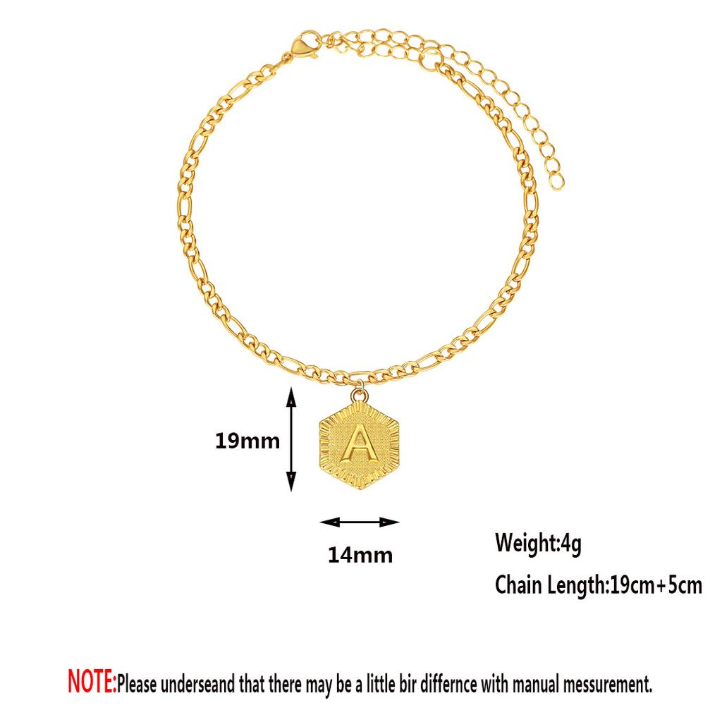 A-Z 26 Lettere Cavigliera Bracciale Colore Oro Acciaio Inossidabile Maglia Figaro/Gourmette 10 pollici