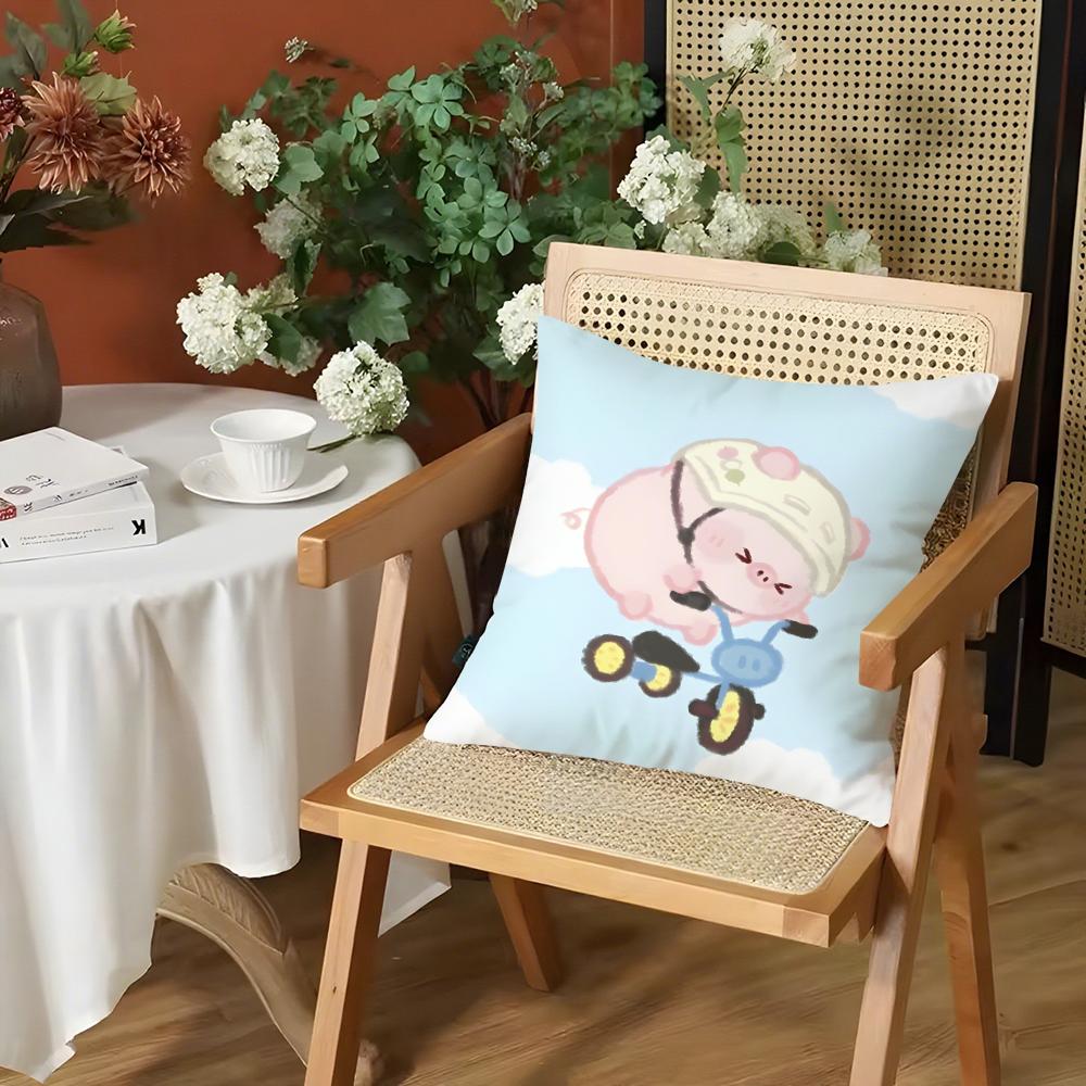 Cartoon Cute Pink L-Lulu Pig Pillow Case Printing Pillowcase Living Room Sofa Cushion Cover Bedroom Room Decor
