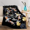 1PC Koi Pair Lotus Stained Glass Print Blanket Flannel Material Soft Warm for All Seasons Home Outdoor Camping Picnics RV