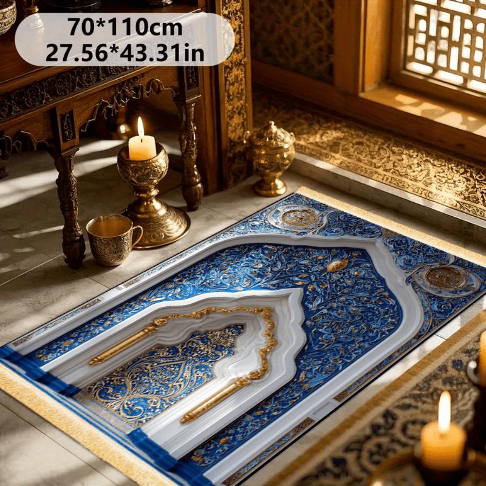 VIKAMA Arco Floreale Verde Menta Tappeto da Preghiera Islamico Poliestere Portatile Tappetino per Salah Musulmano Ramadan Vintage Decorazione per la Casa Tappeto da Preghiera