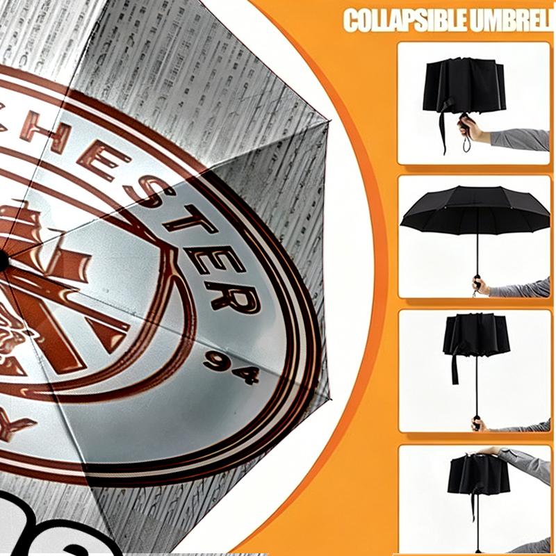 Custom Name Personalized Manchester City FC Print Umbrella, Auto Open Close, 8‑Rib Sturdy Frame, Commute Camping Hiking Use, Birthday Gift