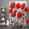 Red Poppy Shower Curtain, Bathroom Decorative Shower Curtain, Waterproof Shower Curtain with Hooks