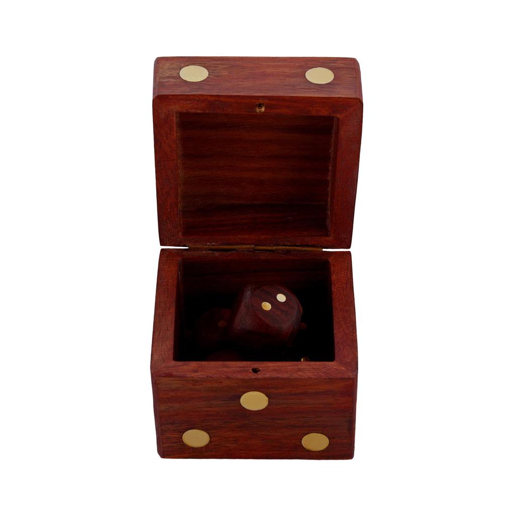 Shriji Crafts Wooden Dice Box with 5 Dice Storage for Decoration, Games, for Kids Adults