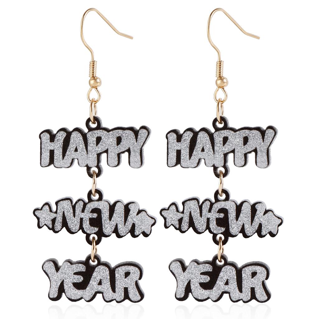 Cross-Border New Year Acrylic Earrings Happy New Year English Alphabet Splicing Earrings Earrings Ear Jewelry