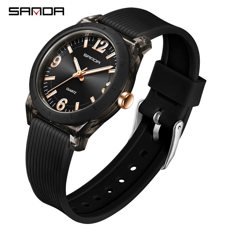 Sanda Unisex Quartz Watch: Luminous, Waterproof, Transparent Case, Ideal for Students and Exams