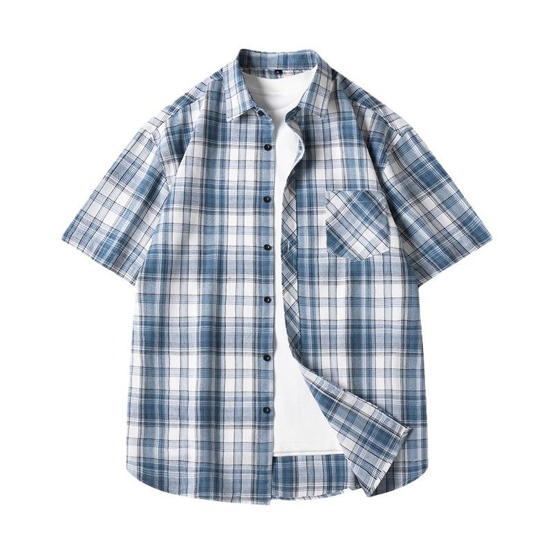 Trendy Men's Hong Kong Style Plaid Shirt - Casual Summer Short Sleeve
