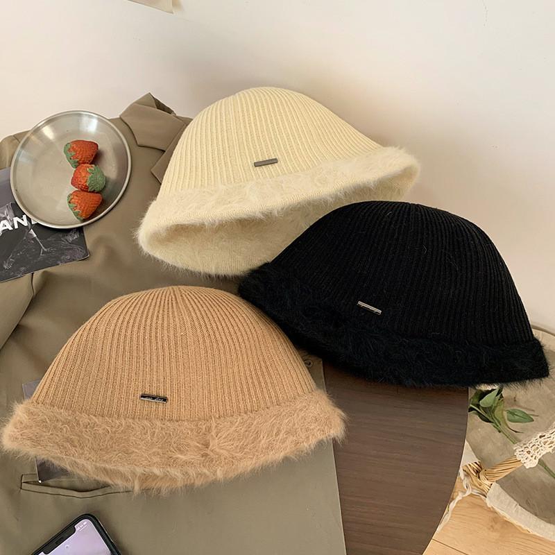 Knit Cozy Winter Bucket Hat Women Warm Fluffy Large Brim Fashion Accessory