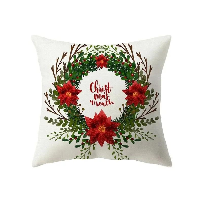 Christmas Theme Santa Claus Printed Pattern Cushion Cover Home Living Room Sofa Decoration Pillow 45x45cm
