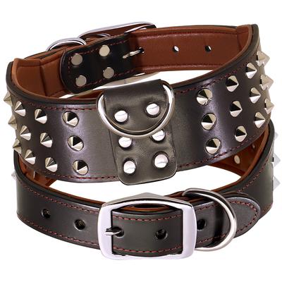 Real Leather Dog Collar Durable Big Dog Collars Genuine Leather Pet French Bulldog Shepherd Pug Necklace for Medium Large Dogs