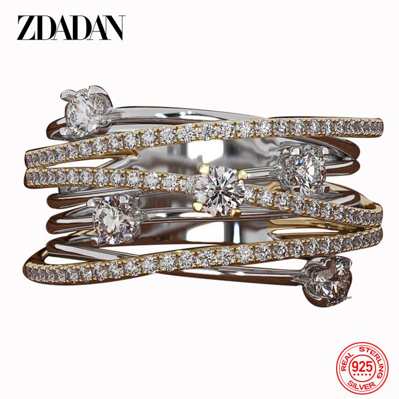 925 Sterling Silver Multi Layer Zircon Finger Ring for Women Fashion Wedding Jewelry Gift