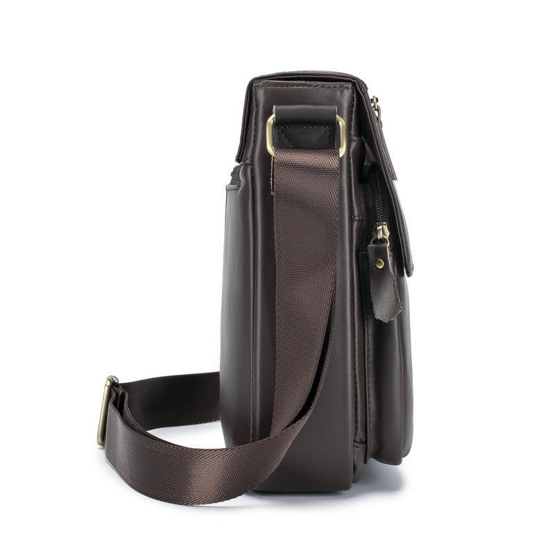 2026 Top Grain Leather Vintage Flap Over Crossbody Bag, Men Genuine Leather Daily Commute Single Shoulder Bag