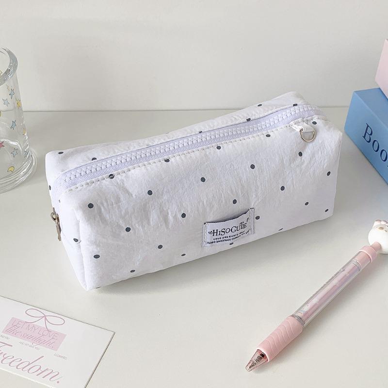 Korean Girly Polka Dot Pencil Case Solid Color Pen Bag Cute Stationery Storage Pouch for School Makeup Bag Toiletry Organizer