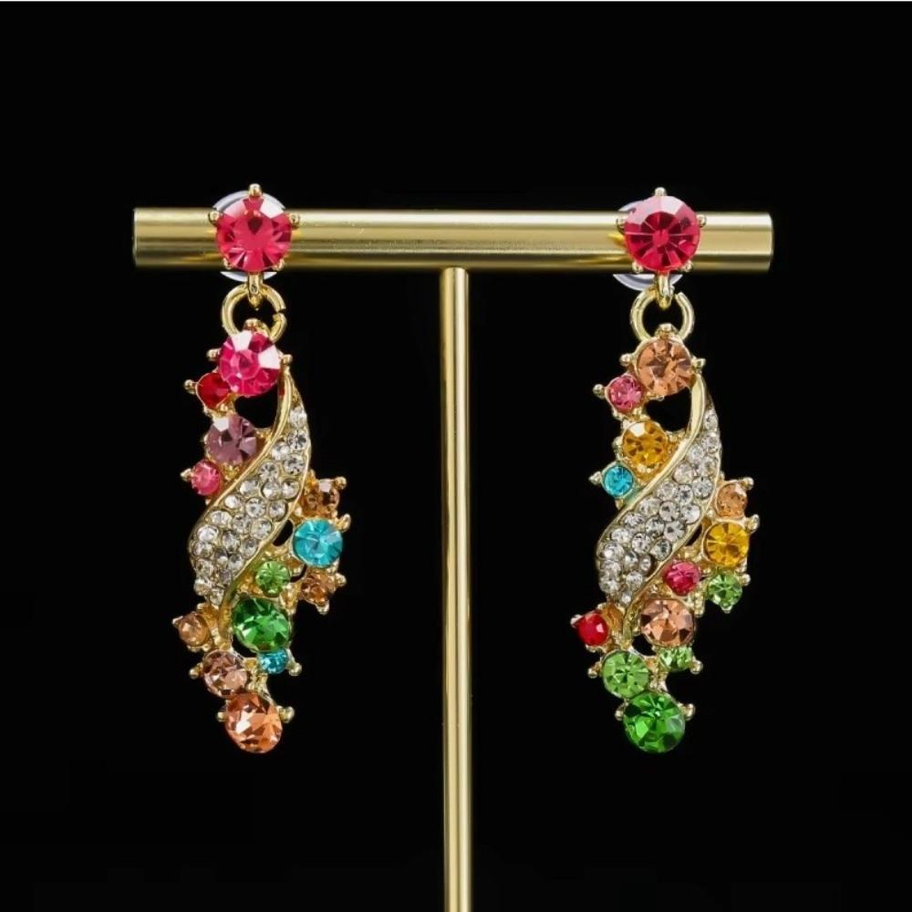 Colorful Rhinestone Jewelry Set Exaggerated Style Collar Necklace Earring Set  Luxury