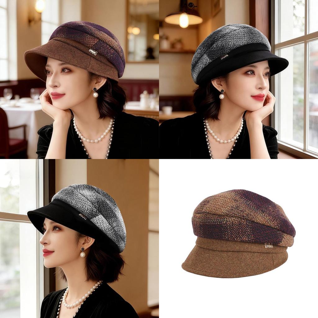 Fashionable Wool Mix Round Top Beret With Short Brim For Spring And Fall