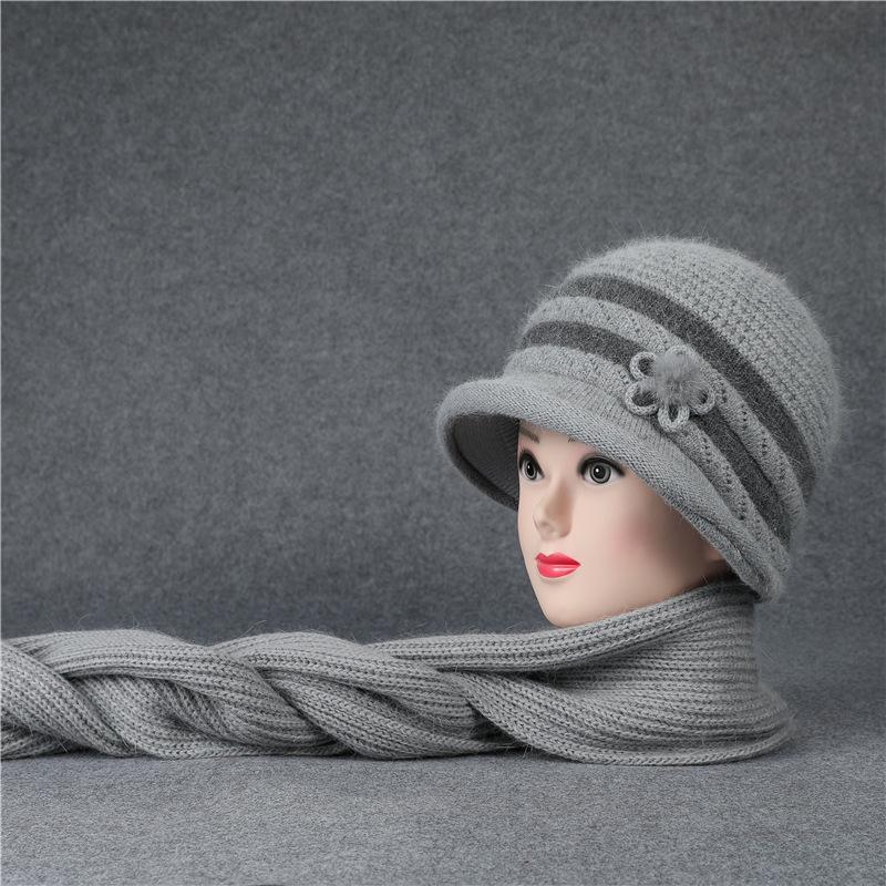 Autumn and winter the elderly flower pot hat children grandma knitted wool hat piled thickened rabbit hair warm mother hat