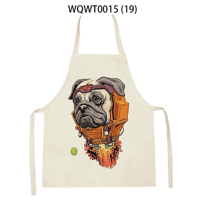 Adult Kids Kitchen Apron Funny Cartoon Dog Printed Sleeveless Linen Baking Aprons for Men Women Home Cleaning Tools Delantal