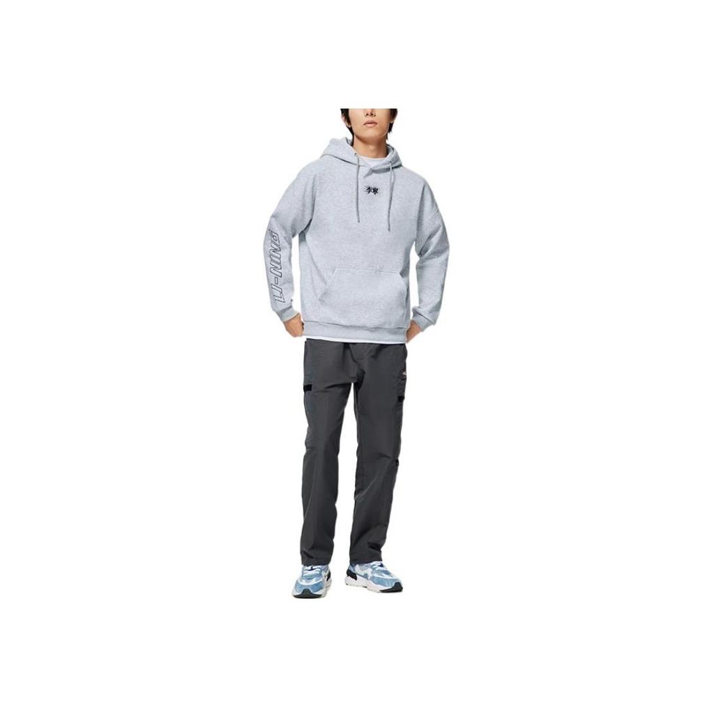 Li-Ning Športová Trendová Séria Jednofarebná Potlač Čínske Znaky Abeceda Dlhý Rukáv Mikina Unisex Mikina Sivá AWDSB19-7