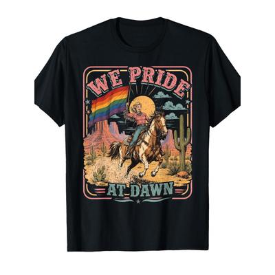 Vintage Rainbow We Pride At Dawn Western Cowgirl LGBTQ Retro T-Shirt