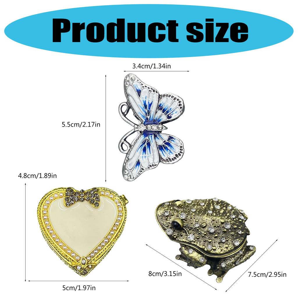 Heart/Butterfly Trinket Box Enamel Hand Painted Hinged Jewelry Box Ring Earrings Jewelry Organizer Figurines Collectible