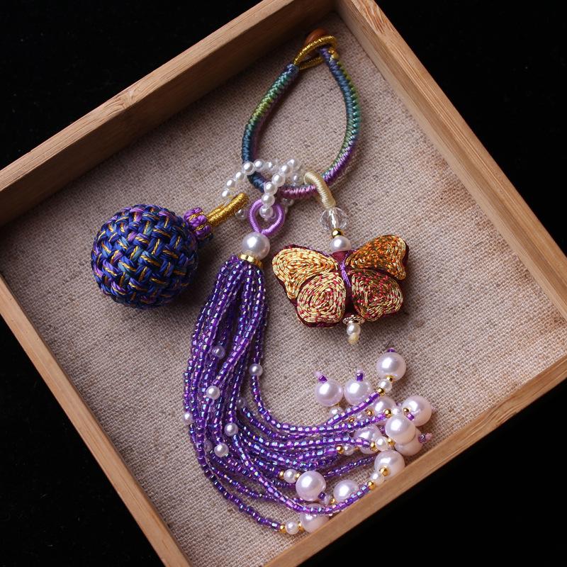 Number 16 Handmade Tassel Accessory with Ball Charm, Pearl, and Spinel Details.