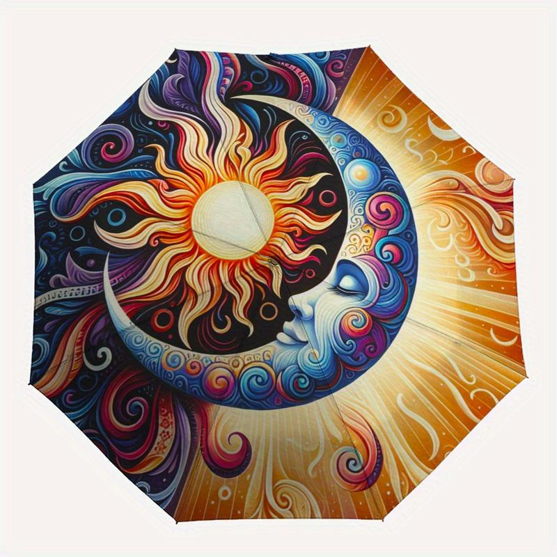 Sun & Moon Harmony: Vibrant Circular Art Print Umbrella, Christmas Gift Y372