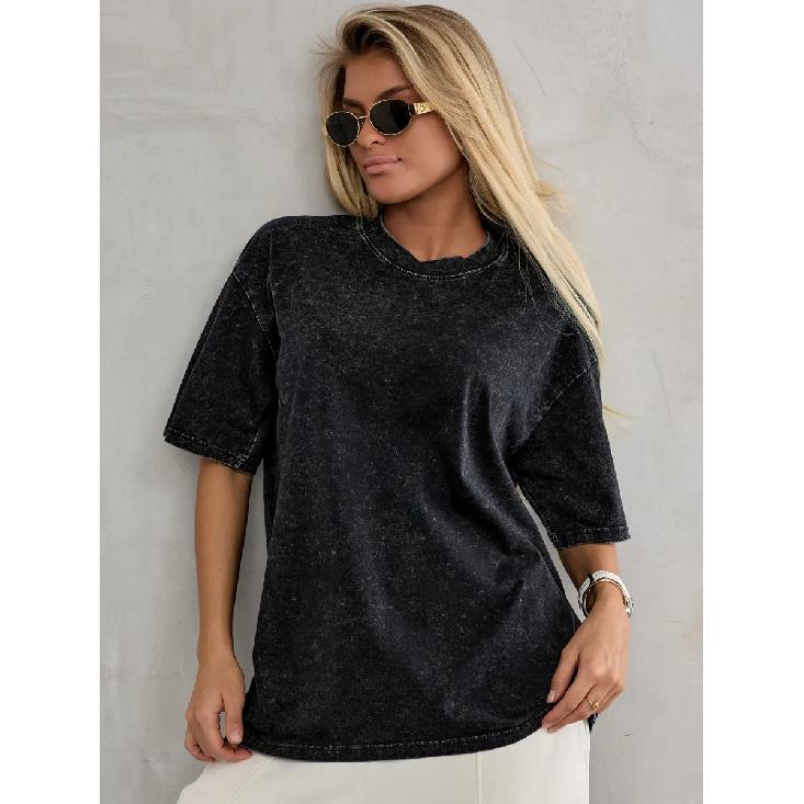 Women s Vintage Washed Distressed 100% Cotton T-Shirt Relaxed Fit Short Sleeve Casual Tee M