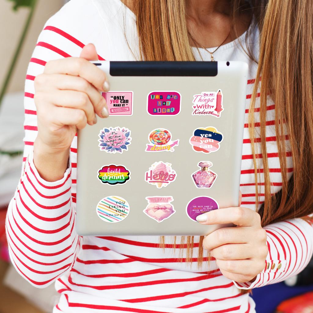 50 Cute Pink Girl Goldfish Love Text Stickers DIY Notebook Water Cup Ins Wind Stickers