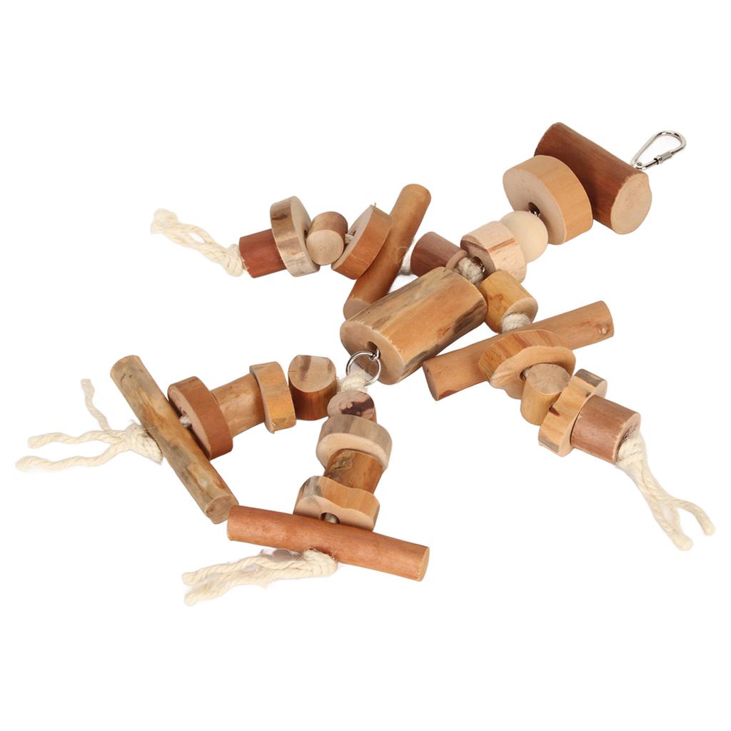 Parrot Toys Wood Blocks Bird Toys Reduce Anxiety Exercise Beak Bird Chew Toys with Movable Hooks