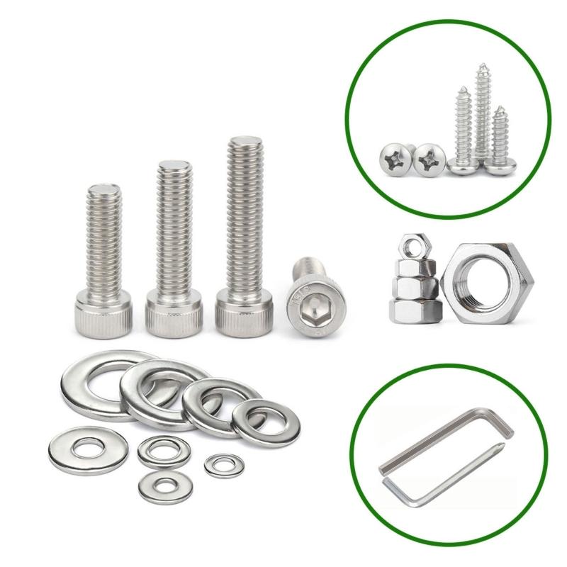 Comprehensive 890Pcs Stainless Steel Metric Bolts and Nut Set M2M3M4 Includes Hex Socket Head Caps and Washers