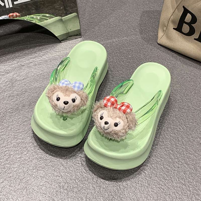 Thick Bottom Heightening Flip-flops Women Wear Korean Version of Cute Cartoon Shirley Mei Pinched Feet Beach Cool Slippers In Summer