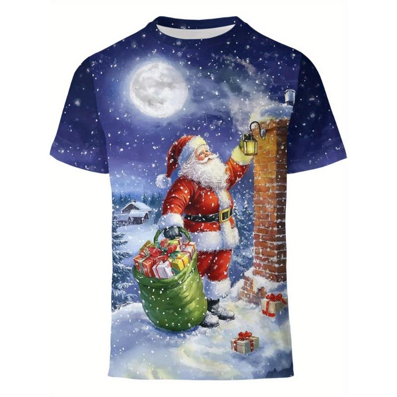Men's Shirts Santa Claus 3D Print T-Shirt Stretch Fabric with Festive Holiday Design Santa Party Women's Shirts Kids Tshirt
