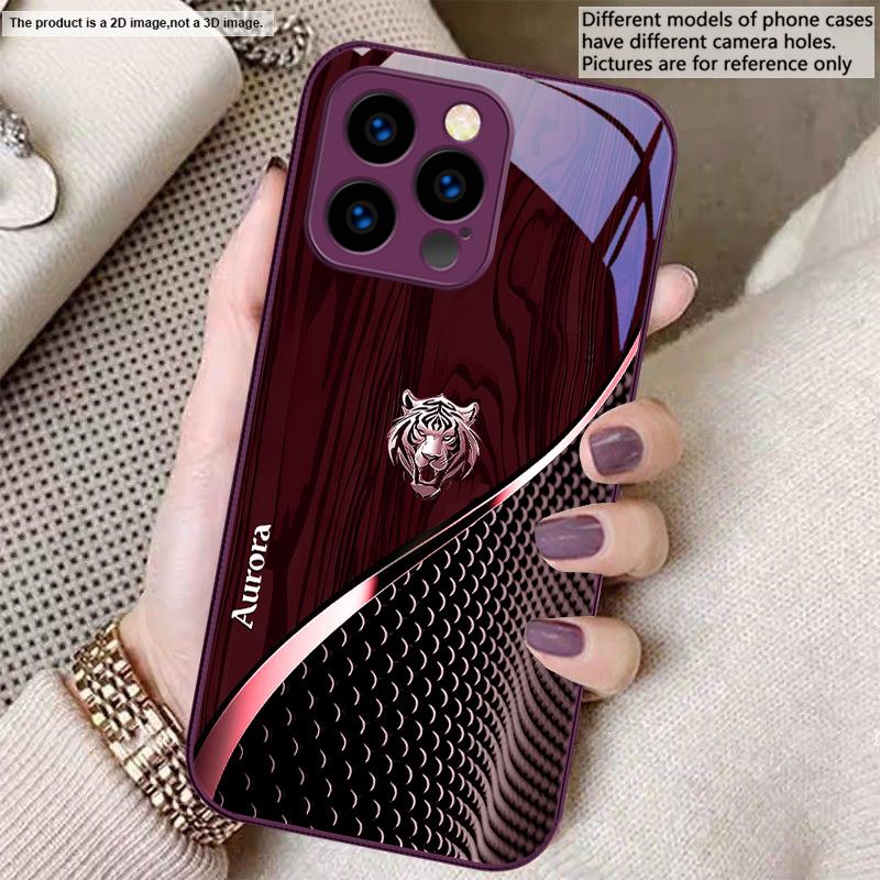 Mignon Tigre Doré Marron Pour iPhone 16 E 15 14 13 Plus 12 mini 11 Pro Max 11Pro XR Xs X 7 8 Plus 16E Coque de Téléphone en Verre Trempé
