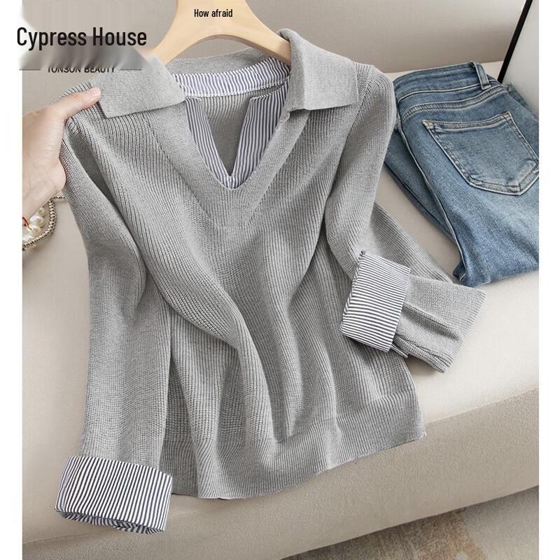 

Women s Turn-Down Collar Slim Knit Sweater Top One Size