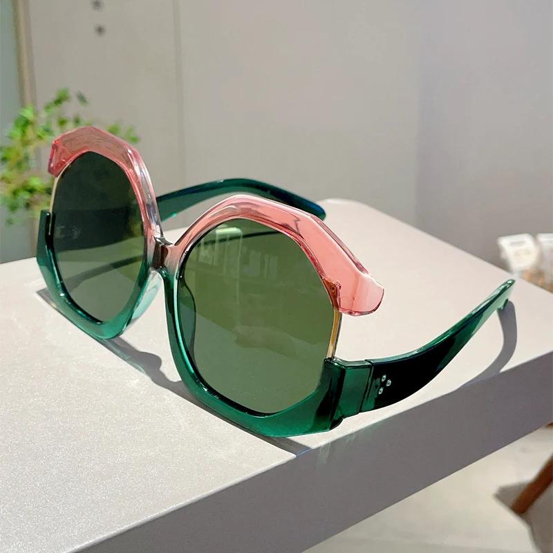 KAMMPT Oversized Round Sunglasses Women Vintage Multi Color Sun Glasses Fashion Brand Design UV Protection Outdoor Vacation