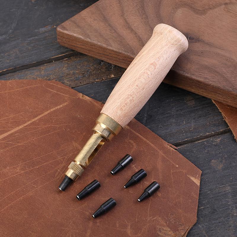 Hole Punch Screw Removable Book Drill Auto with 6 Size Tip 1.5-4mm Automatic Belts Screw Punch Leather Tools