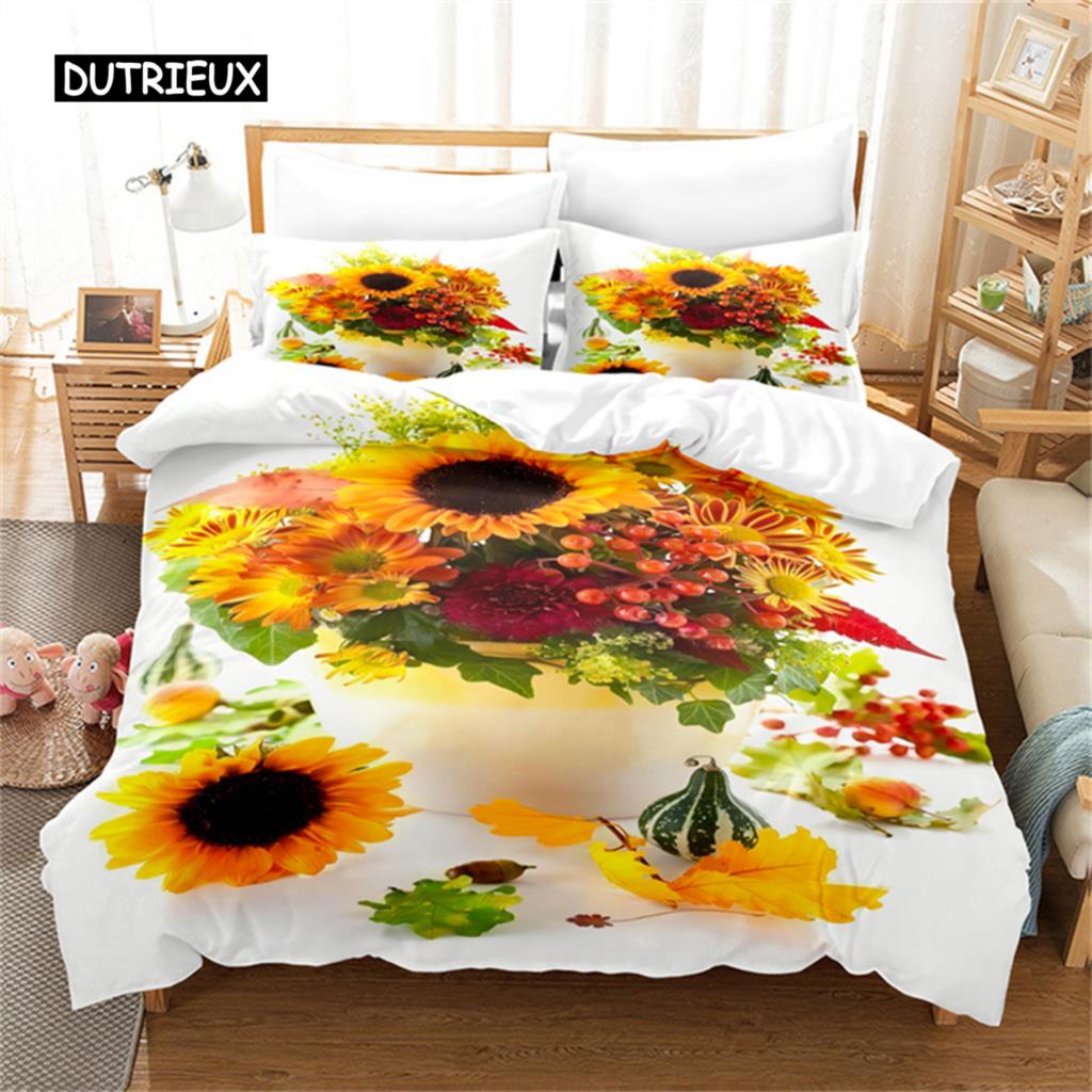 Sunflower Bedding Set Yellow Plant Flowers Duvet Cover Botanical Landscape Quilt Cover Girls Women Bedroom Gorgeous Decorations