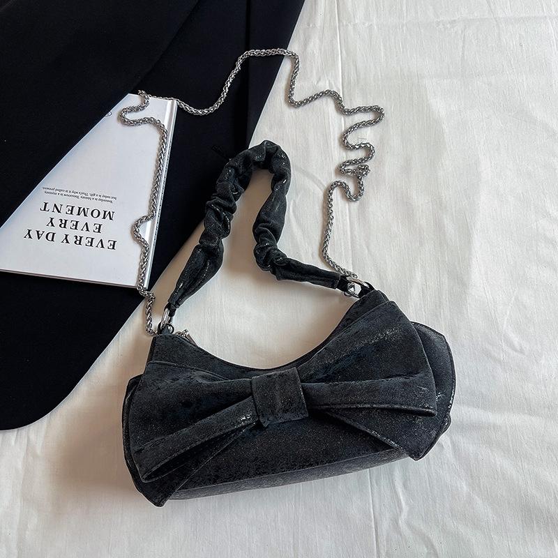 

Girls casual bow small fresh underarm women s bag 2024 new crescent bag single shoulder portable messenger bag чёрный