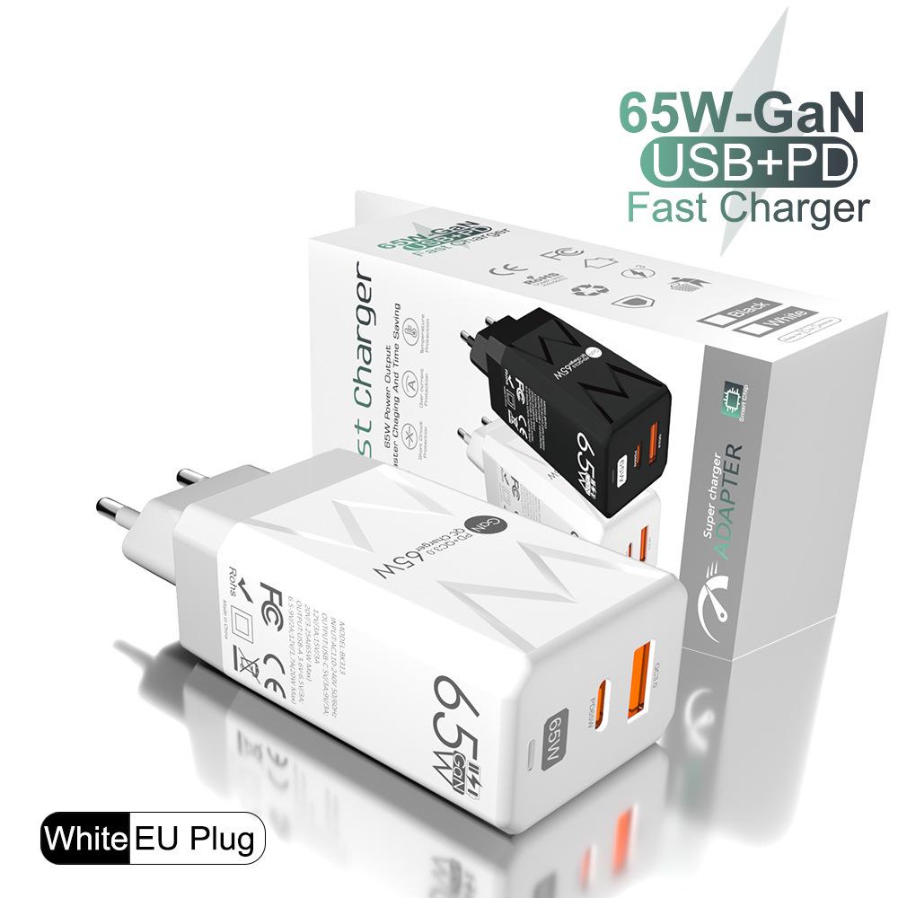 65W PD Fast Charger QC3.0, Compatible with Phones and Tablets, EU Standard.