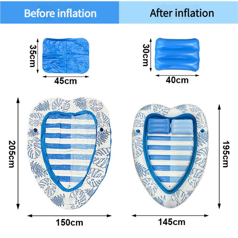 Doppel Aufblasbare Poolliege mit Kissen Getränkehalter Sonnenliege Wassermatte Verdicktes PVC Blattförmiges Schwimmbett zum Entspannen am Strand
